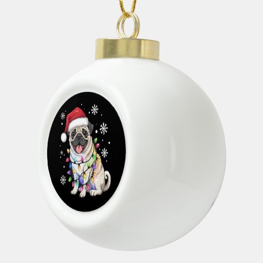Santa Pug Christmas Lights Xmas Hondenliefhebber Keramische Bal Ornament (Rechts)