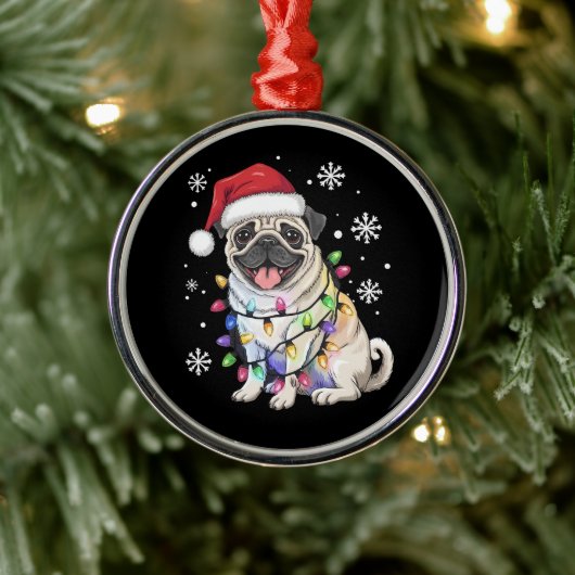 Santa Pug Christmas Lights Xmas Hondenliefhebber Metalen Ornament (Boom)