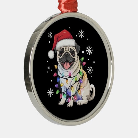 Santa Pug Christmas Lights Xmas Hondenliefhebber Metalen Ornament (Rechts)
