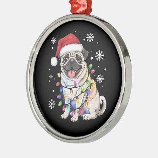 Santa Pug Christmas Lights Xmas Hondenliefhebber Metalen Ornament (Links)