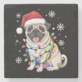 Santa Pug Christmas Lights Xmas Hondenliefhebber Stenen Onderzetter (Voorkant)
