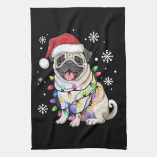 Santa Pug Christmas Lights Xmas Hondenliefhebber Theedoek