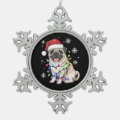 Santa Pug Christmas Lights Xmas Hondenliefhebber Tin Sneeuwvlok Ornament (Voorkant)