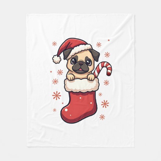 Santa Pug Delight Fleece Deken (Voorkant)
