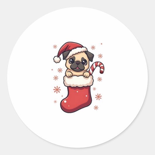 Santa Pug Delight Ronde Sticker (Voorkant)