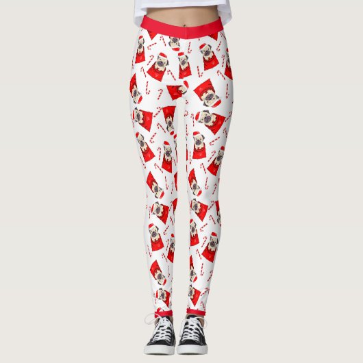 Santa Pug- en Candy Canes Holiday-Leggings Leggings (Voorkant)