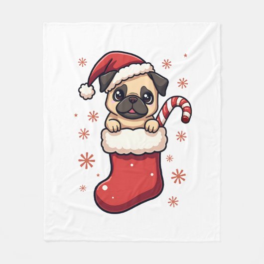 Santa Pug Genot Fleece Deken (Voorkant)