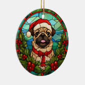 Santa Pug Hond Holly Berry krans Kerstmis Keramisch Ornament (Rechts)
