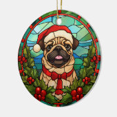 Santa Pug Hond Holly Berry krans Kerstmis Keramisch Ornament (Links)