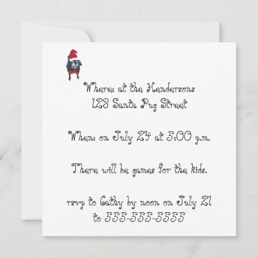Santa Pug, Kerstmis in juli Uitnodiging (Achterkant)