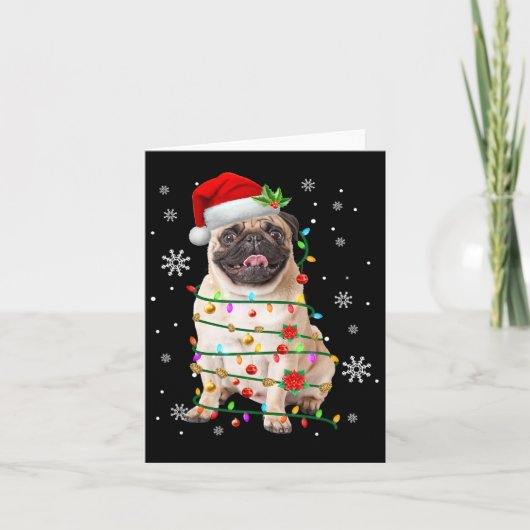 Santa Pug Kerstverlichting Xmas Hondenliefhebber M Kaart (Voorkant)