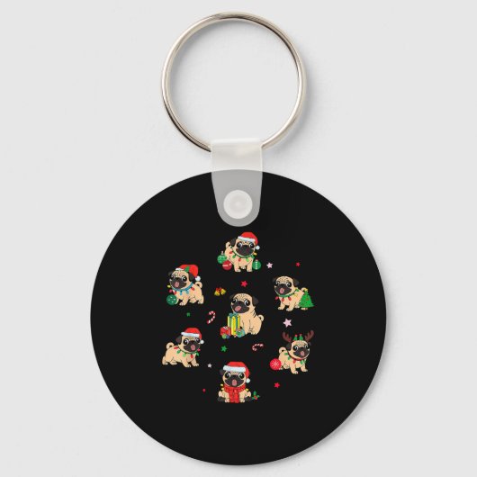Santa Pug Light Gorgeous Reindeer Pajama Christmas Sleutelhanger (Voorkant)
