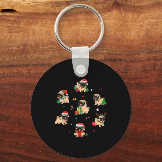 Santa Pug Light Gorgeous Reindeer Pajama Christmas Sleutelhanger (Voorkant)