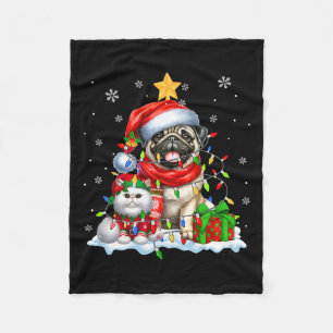 Santa Pug Met Elf Cat Kerstverlichting Eigenaar Ki Fleece Deken