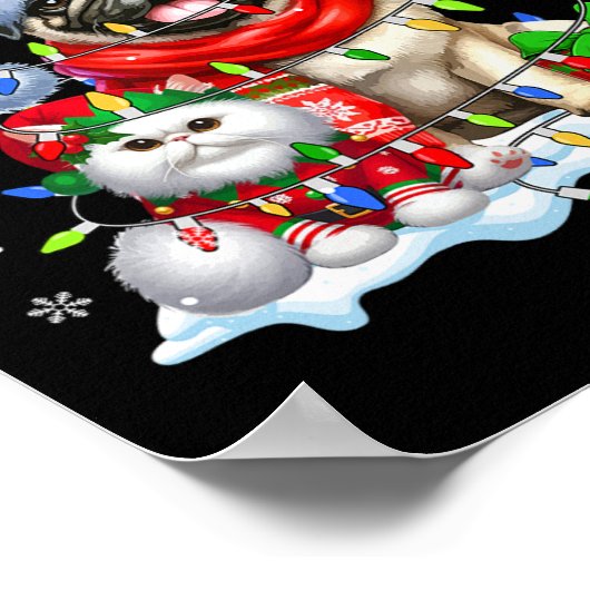 Santa Pug Met Elf Cat Kerstverlichting Eigenaar Ki Poster (Hoek)