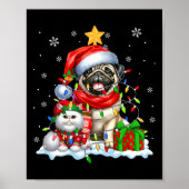 Santa Pug Met Elf Cat Kerstverlichting Eigenaar Ki Poster (Voorkant)