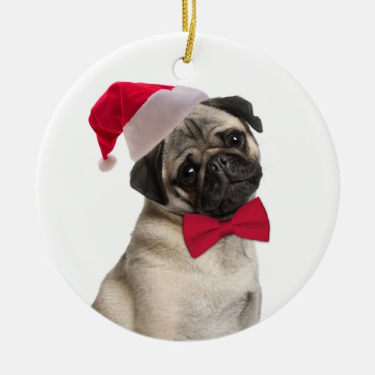 Santa Pug-Ornament Keramisch Ornament (Voorkant)