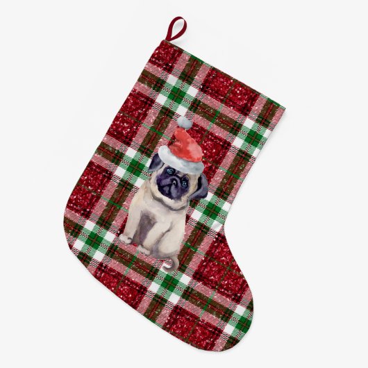 Santa Pug Pset Kerstmis Grote Kerstsok (Voorkant (Hangend))