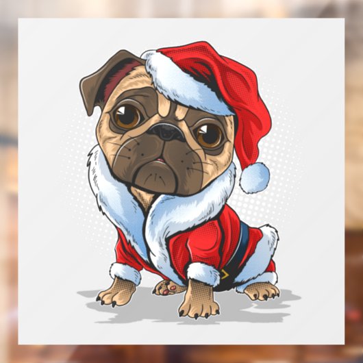 Santa Pug Raamsticker (Vel 2)
