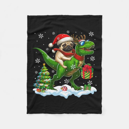 Santa Pug Riding Reindeer T-rex Christmas Kinder T Fleece Deken (Voorkant)