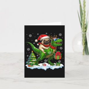 Santa Pug Riding Reindeer T-rex Christmas Kinder T Kaart