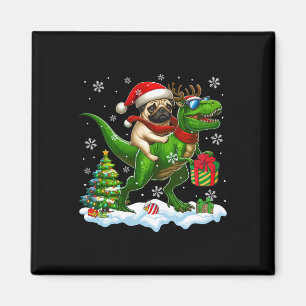 Santa Pug Riding Reindeer T-rex Christmas Kinder T Magneet