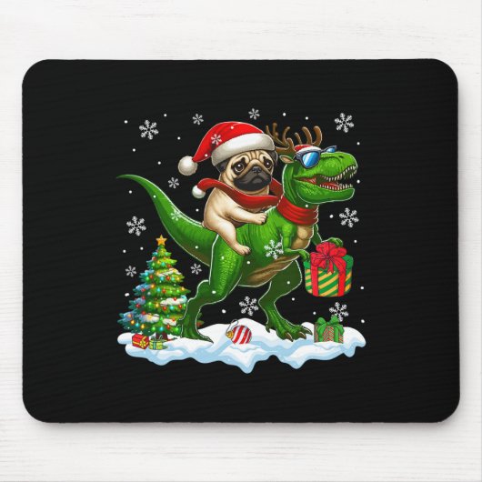 Santa Pug Riding Reindeer T-rex Christmas Kinder T Muismat (Voorkant)