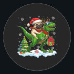 Santa Pug Riding Reindeer T-rex Christmas Kinder T Ronde Sticker<br><div class="desc">Santa Pug Riding Reindeer T-rex Christmas Kinder Peuter</div>