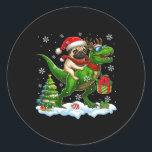 Santa Pug Riding Reindeer T-rex Christmas Kinder T Ronde Sticker<br><div class="desc">Santa Pug Riding Reindeer T-rex Christmas Kinder Peuter</div>