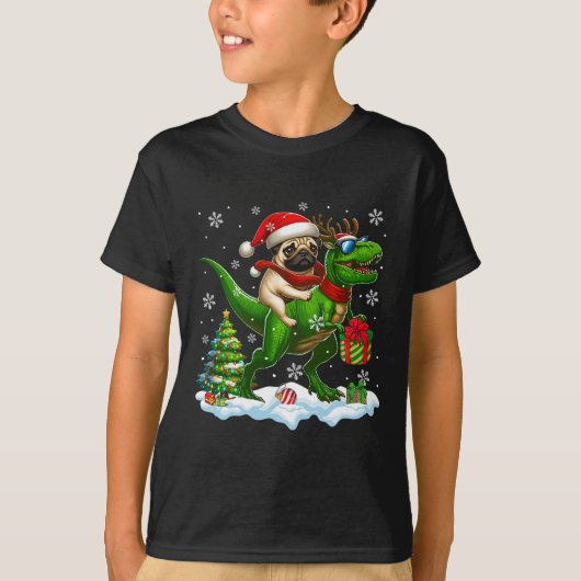 Santa Pug Riding Reindeer T-rex Christmas Kinder T T-shirt (Voorkant)