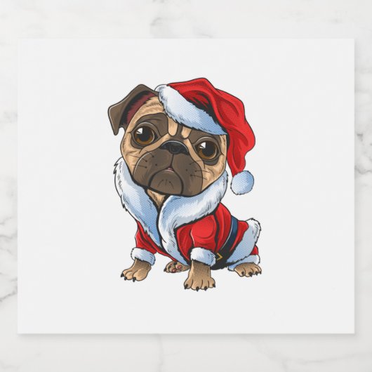 Santa Pug Schattige Pug in Santa Costume Sparkling Wijnetiket (Enkel label)