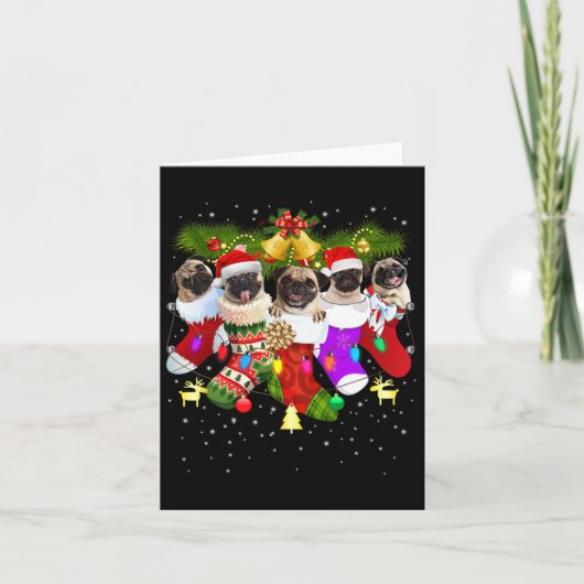 Santa Pugs in kerstsokken Funny Xmas Hondenliefheb Kaart (Voorkant)