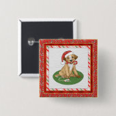 Santa Puppy Vierkante Button 5,1 Cm (Voorkant /achterkant)