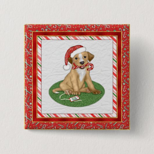 Santa Puppy Vierkante Button 5,1 Cm (Voorkant)