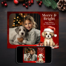Santa Puppy Vrolijk en Helder Foto Hond Kerstmis