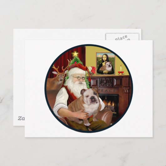 Santa (R) - Engels Bulldog 1 Feestdagenkaart (Voorkant / Achterkant)