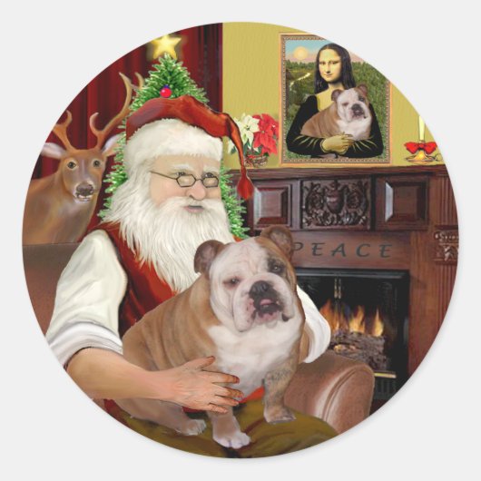 Santa (R) - Engels Bulldog 1 Ronde Sticker (Voorkant)