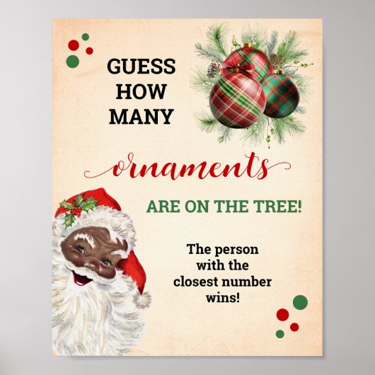 Santa Raad eens hoeveel Ornamenten spel kerstbord Poster (Voorkant)