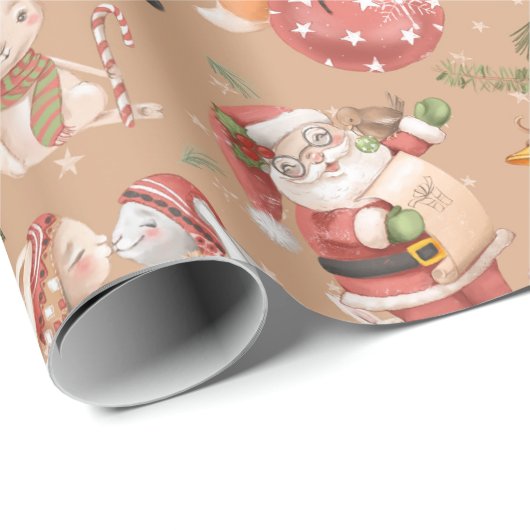 Santa Rabbit Fox Winter Holiday Patroon Cadeaupapier (Rol Hoek)