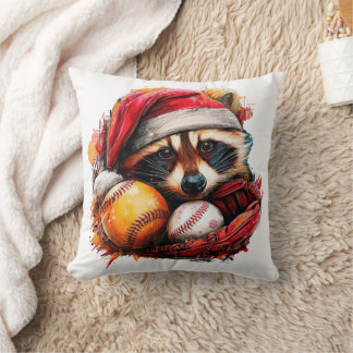 Santa Raccoon & Baseballs Holiday Throw Pillow Kussen
