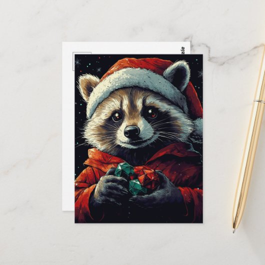 Santa Raccoon Briefkaart (Voorkant / Achterkant in situ)