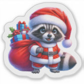 Santa Raccoon met kerstcadeaus Sticker (Voorkant)