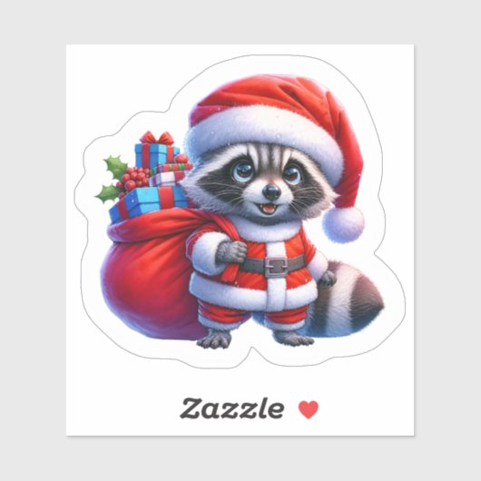 Santa Raccoon met kerstcadeaus Sticker (Vel)