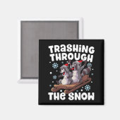 Santa Racoon Trashing Through The Snow Cute Christ Magneet (Voorkant / Achterkant)