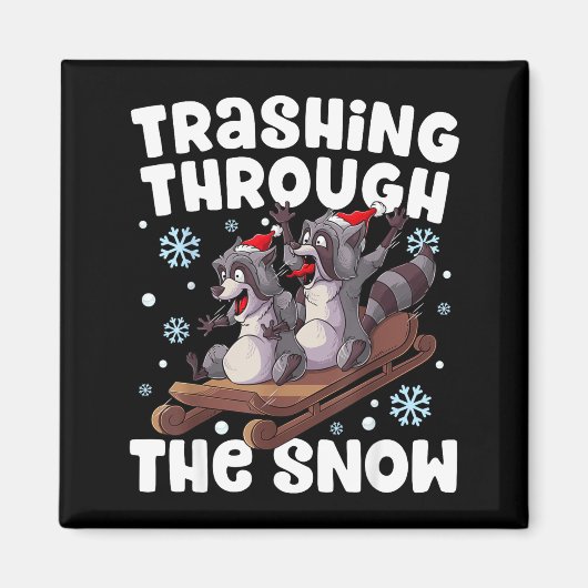 Santa Racoon Trashing Through The Snow Cute Christ Magneet (Voorkant)