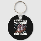 Santa Racoon Trashing Through The Snow Cute Christ Sleutelhanger (Voorkant)