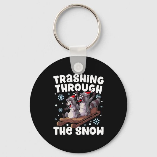 Santa Racoon Trashing Through The Snow Cute Christ Sleutelhanger (Voorkant)