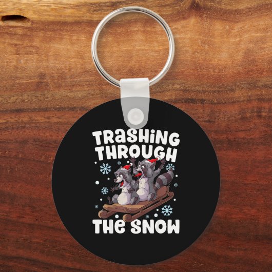 Santa Racoon Trashing Through The Snow Cute Christ Sleutelhanger (Voorkant)