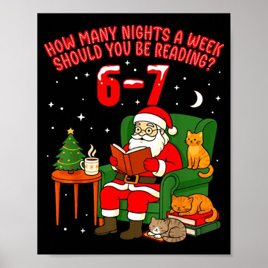 Santa Reading 67 Cat Christmas Six Seven Teacher B Poster (Voorkant)
