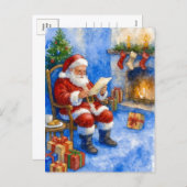 Santa Reading Letters by the Fireplace Postcard Feestdagenkaart (Voorkant / Achterkant)